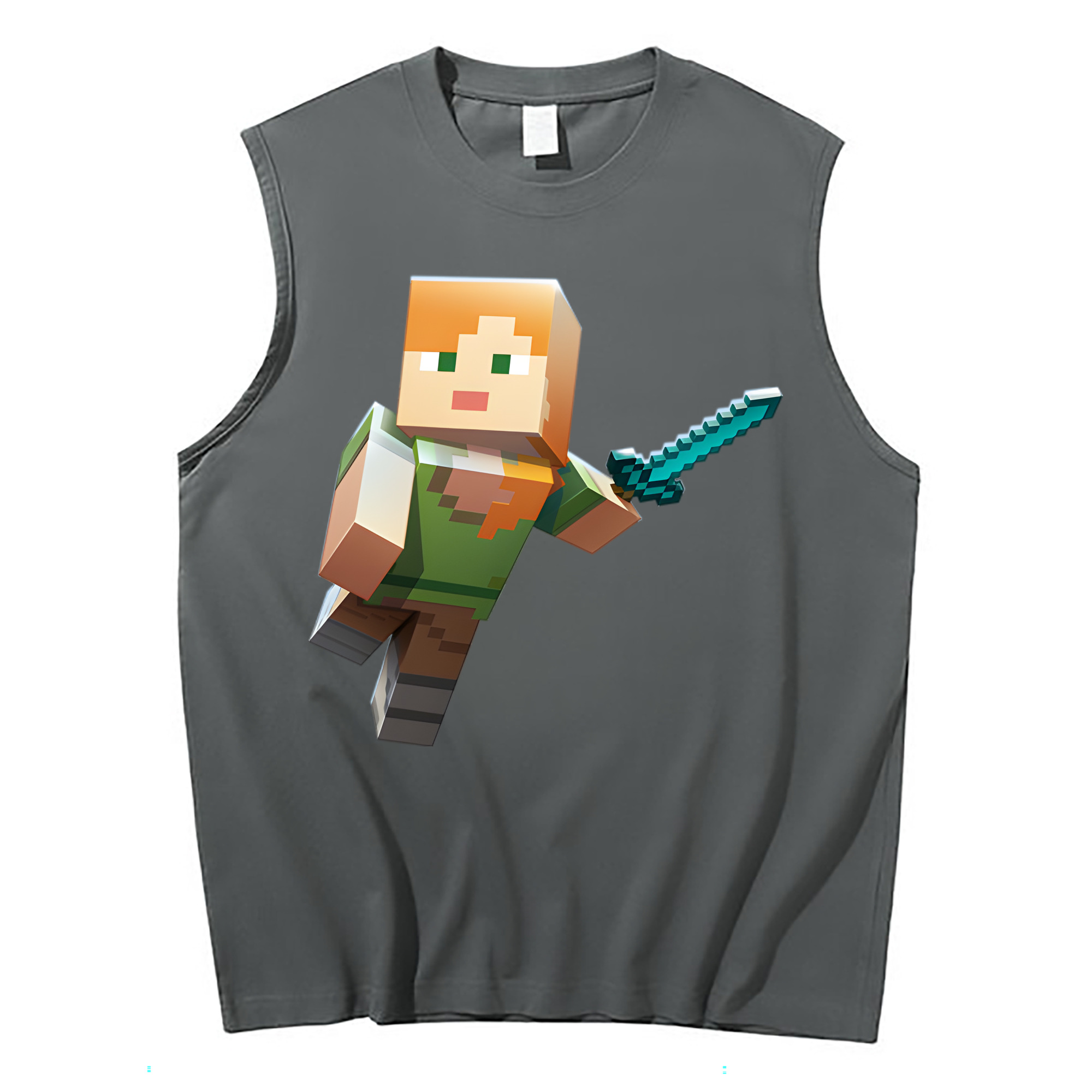 （画像用） マインクラフト ブロックの世界 Minecraft MC Block world コットン100％タンクトップ（フロントプリント）